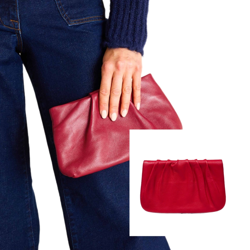 BAEKGAARD Genuine Leather Gathered/Ruched Clutch Style Handbag